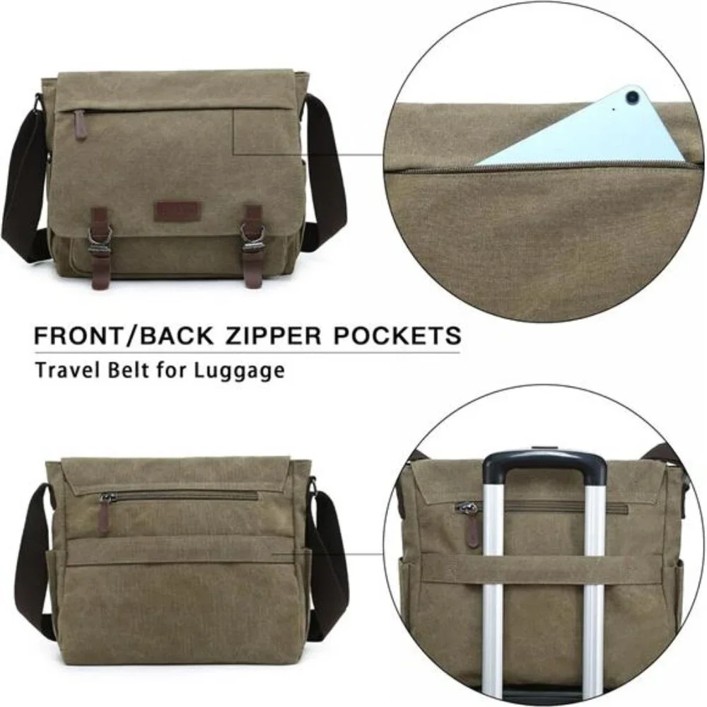 Large Vintage Canvas Messenger Shoulder Bag Travel Crossbody Purse Briefcase